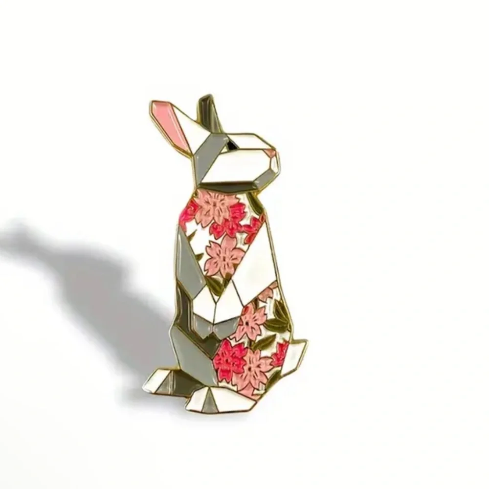 Floral Bunny Brooch - Gold and Pink - Picture 1 of 6